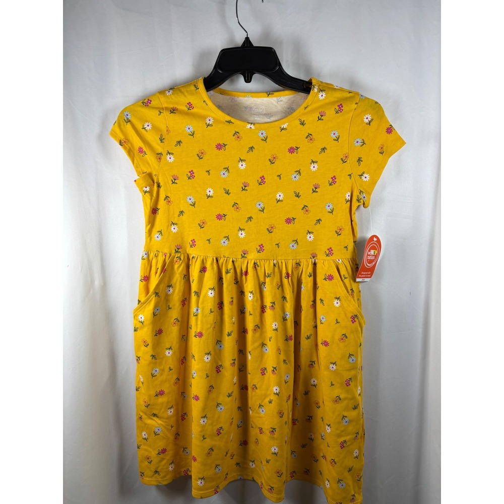 Wonder Nation Girls Floral SS Play Dress Yellow  10-12 Plus NWT‎